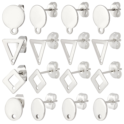 80 шт. 4 стили 201/304 серьги-гвоздики из нержавеющей стали с отверстием, 304 штифты и ушные гайки из нержавеющей стали, разнообразные