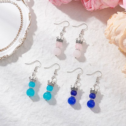 3 пары серег-подвесок из искусственного нефрита, окрашенных методом запекания, корона с круглым, с экологически чистым окрашенным стеклянным перламутром и сплавом