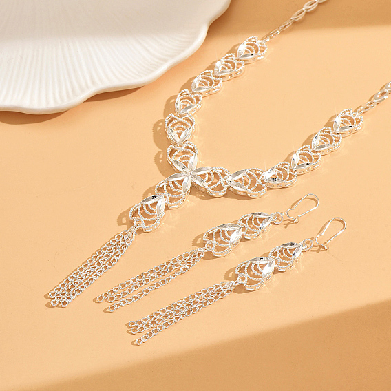 Комплекты из роскошных полых геометрических серег и ожерелий с длинными кисточками для женщин