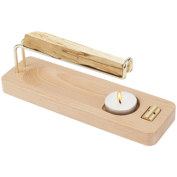 Rectangle Wood Tabletop Incense Stick Holder with Brass Stand, Aromatherapy Burner for Home & Meditation Decor, Golden