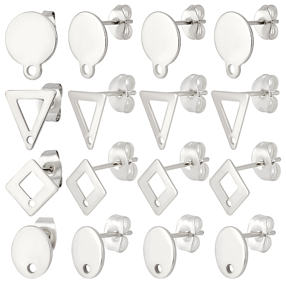 80 шт. 4 стили 201/304 серьги-гвоздики из нержавеющей стали с отверстием, 304 штифты и ушные гайки из нержавеющей стали, разнообразные