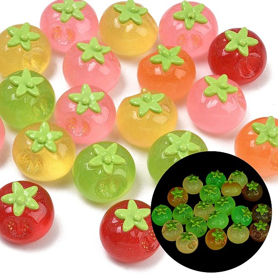 Luminous Resin Imitation Vegetable Cabochons, Tomato, with Glitter Powder, Glow in the Dark