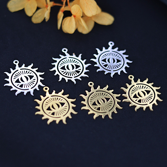201 подвески из нержавеющей стали, лазерная резка, солнце с оберегом от сглаза