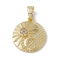 Rack Plating Brass Cubic Zirconia Pendants, Flat Round with Sun and Moon Charm, Long-Lasting Plated, Lead Free & Cadmium Free