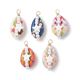 Подвески из натуральной ракушки каури с медной проволокой, со стеклянными бисеринами, подвески в виде ракушек и звезд, золотые