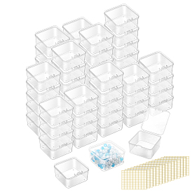 72Pcs Square PP Plastic Bead Storage Boxes with Hinged Lid, 15 Sheets Self-Adhesive Blank Paper Stickers