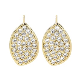 Brass Micro Pave Clear Cubic Zirconia Studs Earring for Women, Leaf