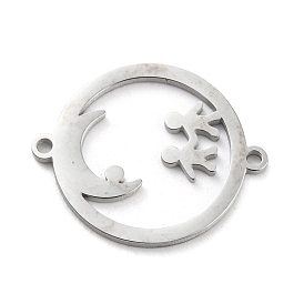 304 Stainless Steel Hollow Connector Charms, Flat Round