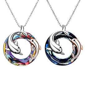 Colorful Crystal Dolphin Pendant Necklace - Birthday, Holiday, Valentine's Day Gift