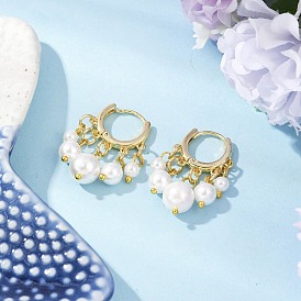 Круглые серьги-люстры с жемчужными бусинами, с латунной фурнитурой для сережек-колец Huggie Hoop для женщин