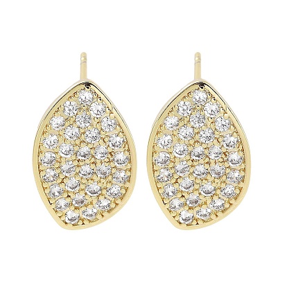 Brass Micro Pave Clear Cubic Zirconia Studs Earring for Women, Leaf