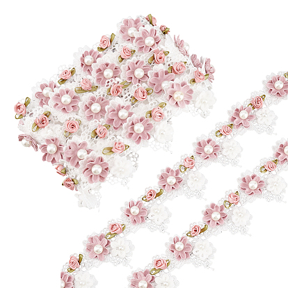 Вышивка полиэстер кружевная отделка, с пластиковыми бусинами из искусственного жемчуга, 3 d цветок