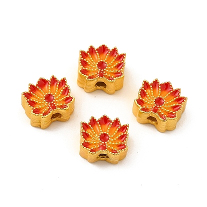 Alloy Beads, with Enamel, Lotus, Matte Gold Color
