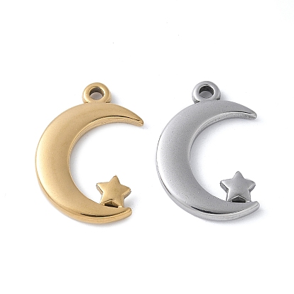 304 подвески из нержавеющей стали, луна со звездным шармом, вакуумное покрытие pvd