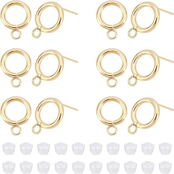 20 шт 304 детали серьги-гвоздики из нержавеющей стали, с горизонтальными петлями, кольцо, с 30 пластиковыми ушными гайками