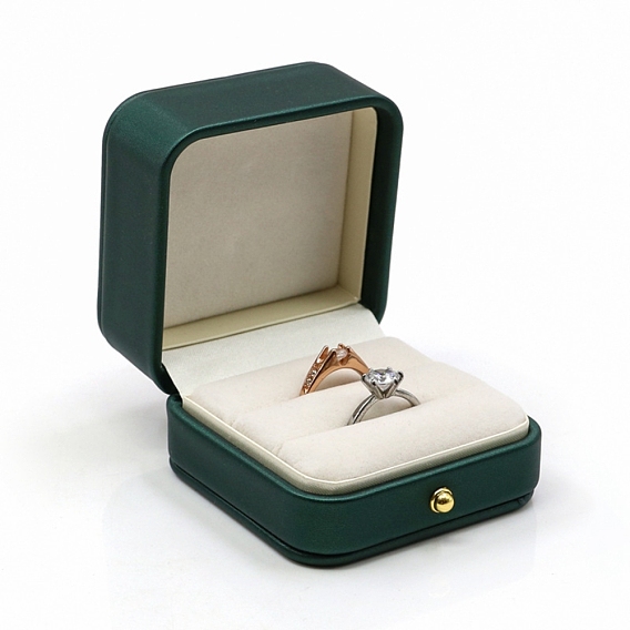 PU Leather Ring Boxes, with Velvet Inside, Square