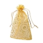 Gold Stamping Eyelash Print Organza Jewellery Storage Pouches, Wedding Favour Party Mesh Drawstring Gift Bags, Rectangle