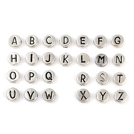 925 плоские круглые бусины из стерлингового серебра с буквами, с печатью 925, античное серебро