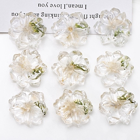 Transparent Resin Flower Cabochons, with Inner Dyed Flower