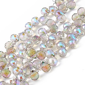 Transparent Electroplate Glass Beads Strands, Faceted, Top Drilled Teardrop, Half Rainbow Plated