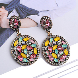 Boho Style Natural Stone Colorful Crystal Round Earrings for Dance Wedding Party Jewelry