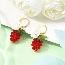 Обруч серьги ручной работы бусины, винограды, с имитацией жемчуга из АБС-пластика и прозрачным акрилом