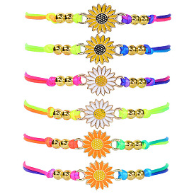 Handmade Braided Friendship Bracelet with Yellow Flower and Beaded Daisy Pattern