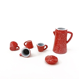 Mini juego de té de aleación, incluyendo tetera 1pc, 4 piezas taza de té, para accesorios de casa de muñecas, simulando decoraciones de utilería