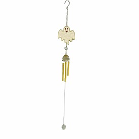 Halloween Ghost Alloy & Iron & Eanmel Wind Chime, for Garden Outdoor Hanging Decoration