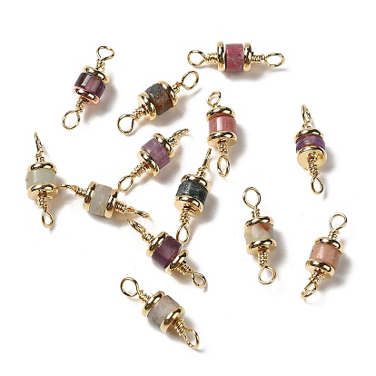 Natural Mixed Gemstone Connector Charms, Column Links with Real 18K Gold Plated Brass Findings