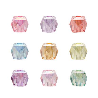 200Pcs Transparent Acrylic Beads, AB Color Plated, Faceted, Cube