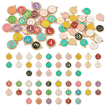 52 шт 2 стили подвески из сплава эмали, плоский круг с буквой a~z и сердцем