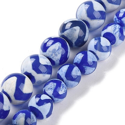 Натуральный тибетский волновой узор бусины из агата дзи, окрашенная и подогревом, круглые