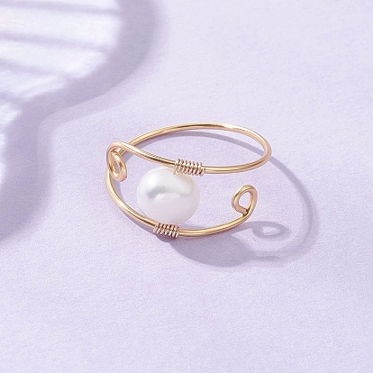 Кольца на палец из натурального жемчуга с медной проволокой, круглые