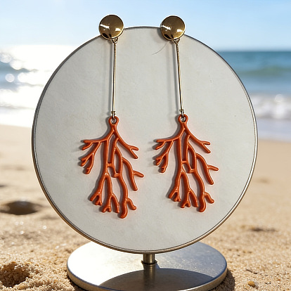 Boucles d'oreilles pendantes en fer et alliage pour femmes, corail, or