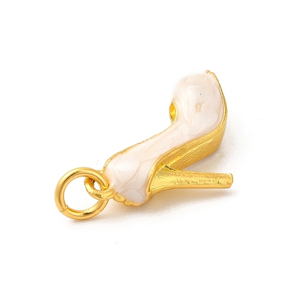 Rack Plating Alloy Enamel Pendants with Jump Ring, High-Heeled Shoes Charms, Matte Gold Color