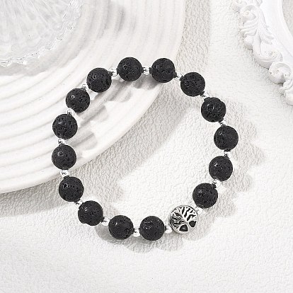 Натуральная лавовая порода и 304 браслеты из нержавеющей стали и немагнитных синтетических бусин, эластичные, для женщин и мужчин, древо жизни и круг