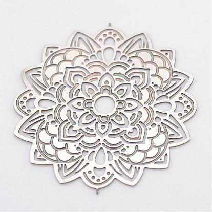 304 Stainless Steel Filigree Joiners, Flower, 36x34x0.5mm, about 175~190pcs/bag