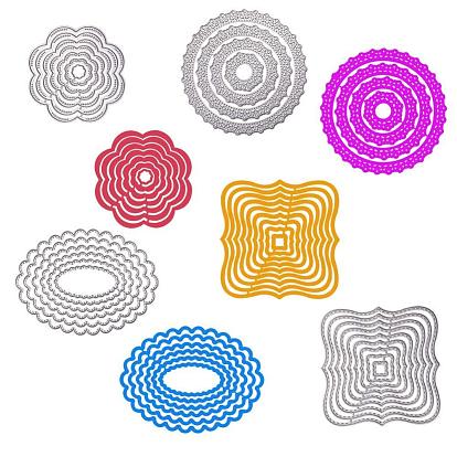 CRASPIRE Frame Carbon Steel Cutting Dies Stencils, for DIY Scrapbooking/Photo Album, Decorative Embossing DIY Paper Card, Flat Round & Oval & Square & Flower