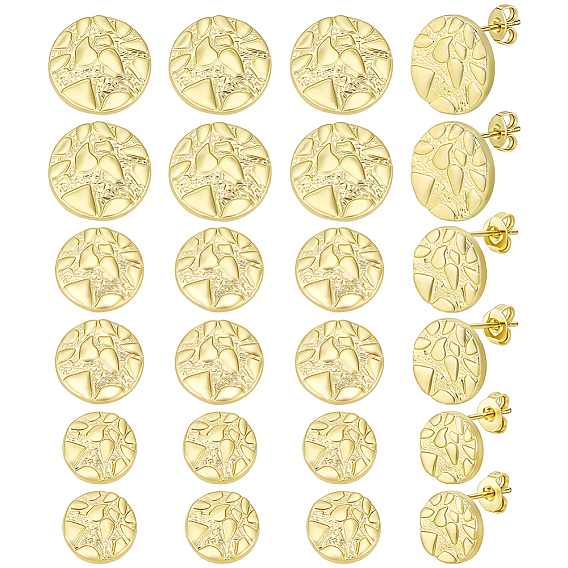 Boucles d'oreilles en laiton de goujon, plat rond, plaqué longue durée, crémaillère plaquage, placage ionique (ip)
