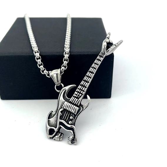 Панк-мода 304 кулоны-подвески в виде черепа и гитары из нержавеющей стали, унисекс, не тускнеет