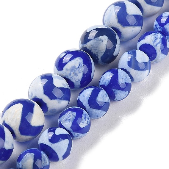 Натуральный тибетский волновой узор бусины из агата дзи, окрашенная и подогревом, круглые