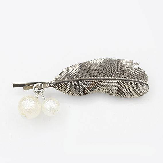 Vintage Pearl Flower Hair Clip with Leaf Fringe and Matte Ball Twist Clamp