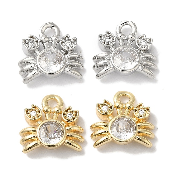 Латунные микропаве прозрачные подвески с фианитом, без кадмия, без никеля и без свинца, краб