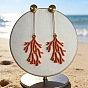 Iron & Alloy Stud Dangle Earrings for Women, Coral, Golden