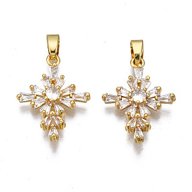 Brass Micro Pave clear Cubic Zirconia Pendants, Nickel free, Cross