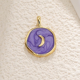 Латунь эмаль подвески, плоский круглый шарм, золотые