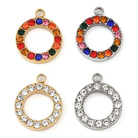 304 Stainless Steel Rhinestone Pendants, Ring