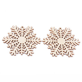 Undyed Natural Wooden Big Pendants, Laser Cut, Snowflake