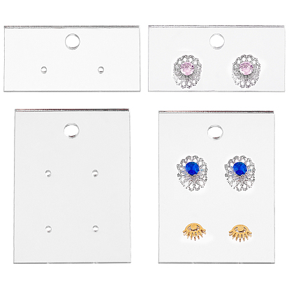 Fingerinspire 4Pcs 2 Style Acrylic Earring Display Hanging Card, Rectangle with 2 Holes, for Jewelry Display Supplies